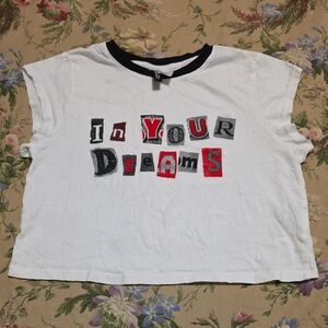 H&M White Crop Tee with Black Neck Trim